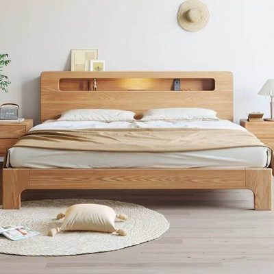 全实木床卧室1.8北美红橡木北欧1.5米主卧双人床家具高铺1.2家具