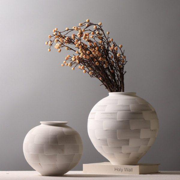 日式陶罐粉引装饰品摆件 民宿造景创意插花罐子手作陶泥花瓶摆件