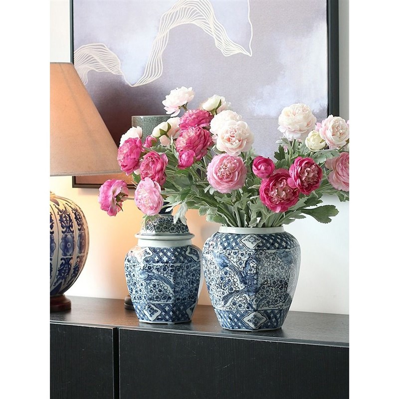 陶瓷花瓶摆件客厅插花q水培绿植花器中式青花瓷喜鹊梅花八角将军