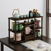 桌面博古架实木中式 小型简约茶叶茶柜茶具收纳置物架子茶架展示架
