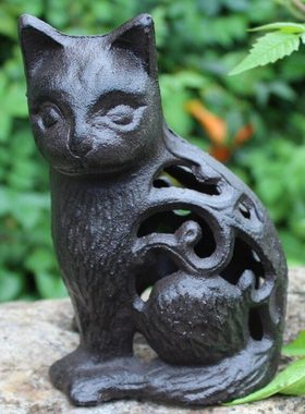 欧式创意复古怀旧铸铁工艺品铁艺镂空小猫造型摆件家居庭院装饰品