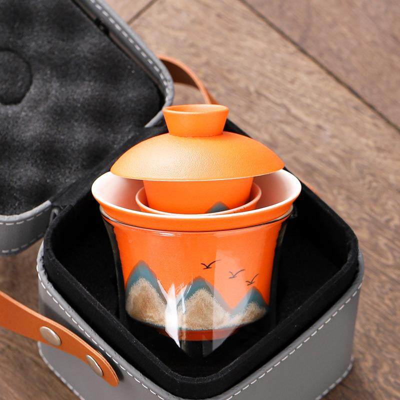 远山盖碗旅行茶户外便携功O夫3985988茶具载收纳包高颜值商务L具G,餐饮具,旅行茶具,淘宝优惠券,粉丝福利购,淘宝优惠卷