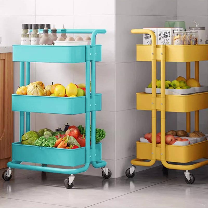 彩色小车移小推车动厨房置物架落拉推斯克地可移动多层小可推车零