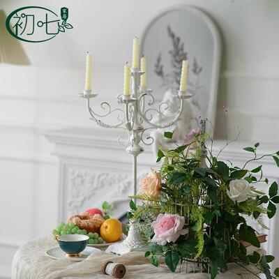法式浪漫铁艺桌A2794面蜡台宫欧式廷风复古烛摆件餐摆厅烛光晚餐