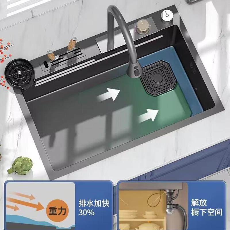 厨房槽飞14737雨瀑布304不锈米钢水带刀架纳大槽台上单下盆洗菜盆,家装主材,水槽套餐,淘宝优惠券,粉丝福利购,淘宝优惠卷