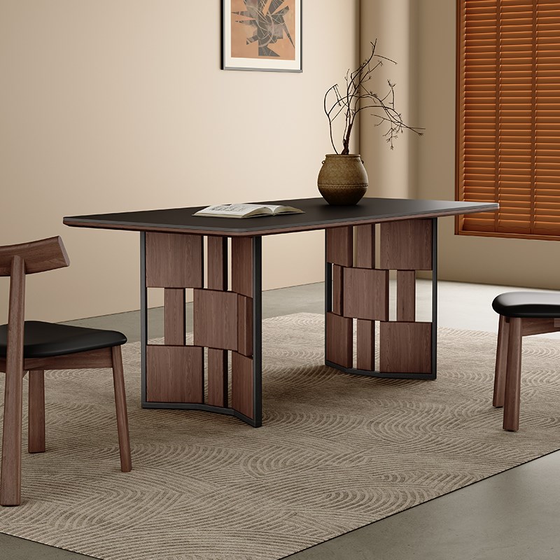 小户型餐桌家用岩板现代简约长方A形吃饭桌2025新款中古风实木餐