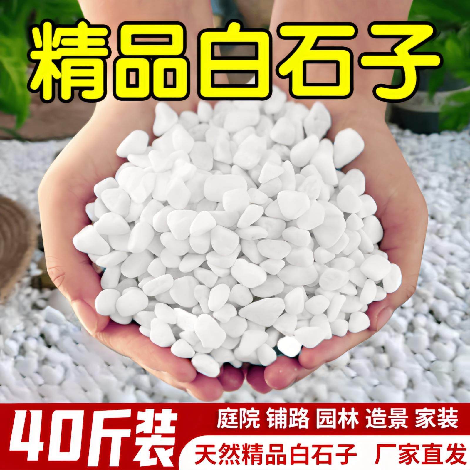 40斤白色鹅卵石铺路铺地天然庭院阳台造景石头花园砾石碎石白石子
