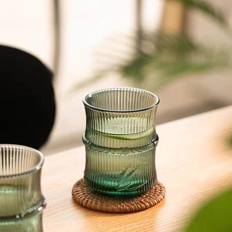 国潮 竹节杯玻璃杯水杯子 啤酒杯果汁杯牛奶杯家用国风茶杯可叠放