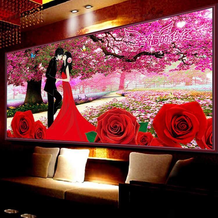 2019钻石绣十字满钻钻石画幸福约定新款客厅大幅绣樱花树下的婚礼