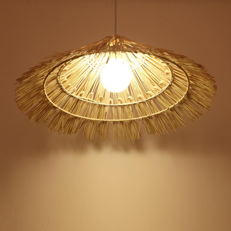 藤编草帽吊灯创意个性田园吊灯餐厅农家乐藤艺复古艺术斗笠灯日式