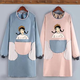 可爱罩衣成人广告印字 围裙防水厨房防油反穿做饭男女带袖 时尚 长袖