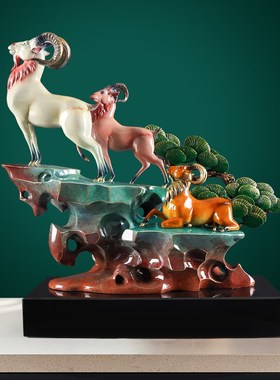 高端全铜领头羊摆件办公室v装饰领导老板礼物客厅玄关装饰乔迁送