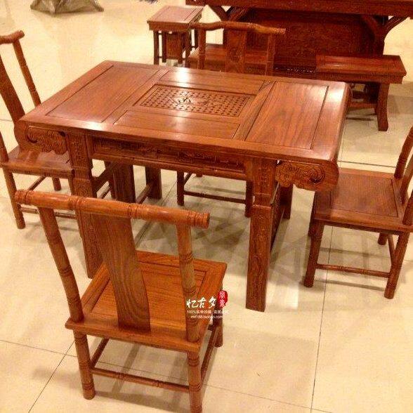 东阳木雕刺猬紫檀花梨 仿古中式 实木红木家具 茶台 小茶桌五件套
