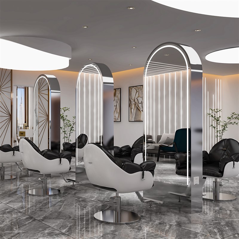网红理发店美发店镜台双面发廊专用简约J落地镜子柜子一体欧式挂