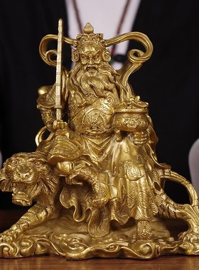 纯铜骑虎武财神摆j件赵公明家居客厅神像供奉办公室老板开业装饰