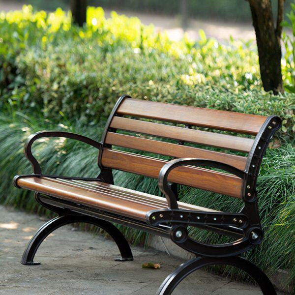 公园椅户外长椅休闲防腐木塑木室外长凳子条靠背排椅庭院铸铝座椅