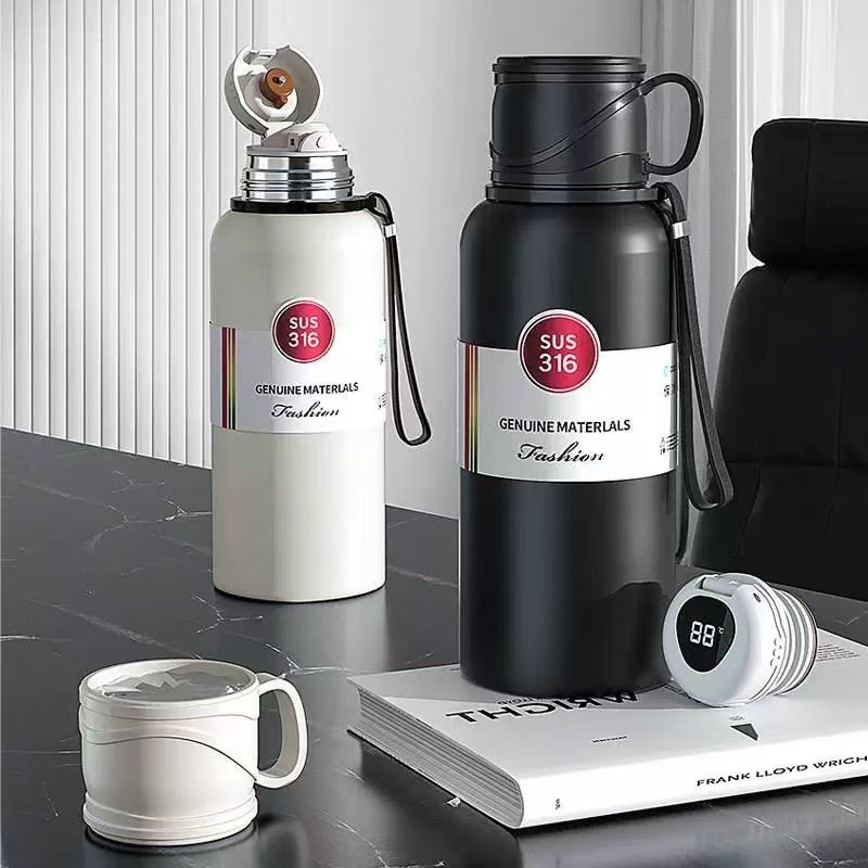 316户外保温壶温显保温杯一杯两用L带提绳大容量智能水杯