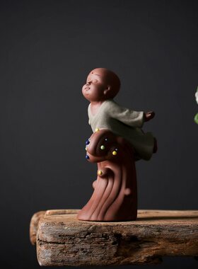 中式禅意陶瓷茶道摆件家居客厅办公室装饰紫砂可爱小和尚创意摆设