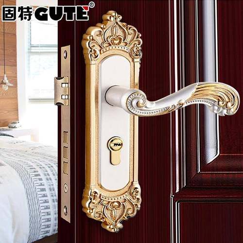 固特门锁室锁通内卧实木门锁用型欧式静室音象牙白房门锁7585室内