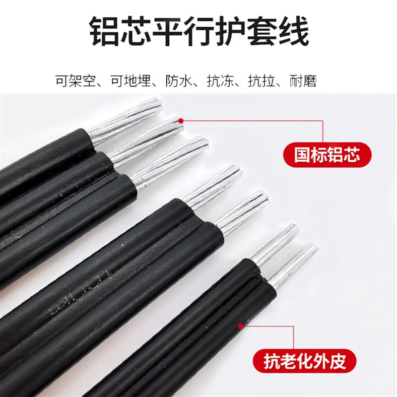 国标2芯 3芯铝防老l化电线4 6 10 16平方护套线家用户外架空电缆