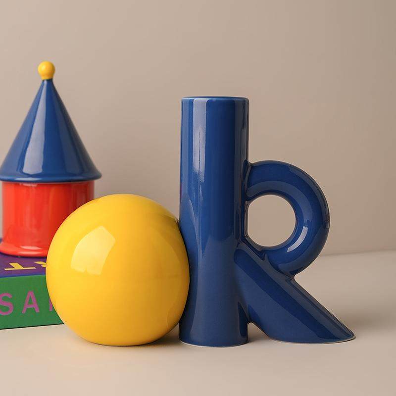 汉贝美值创意多巴胺中古风瓷SHG花瓶高级感高颜水培陶插花几何体