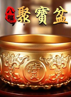 聚宝盆装黄纯铜摆件招聚心客6a5rx865玄关财办公实室饰黄铜米缸存