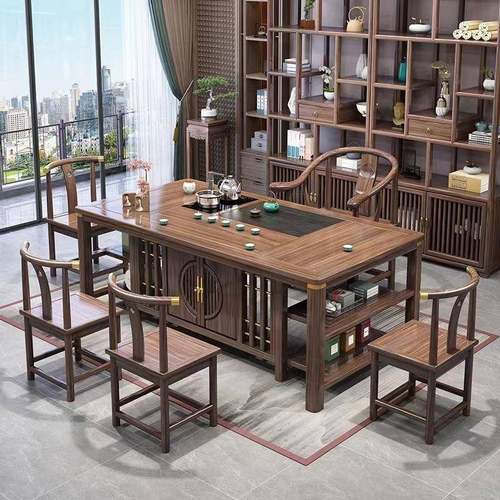新中式套实全茶桌木椅组合复典古茶GEP台功夫茶桌办公室家用泡茶