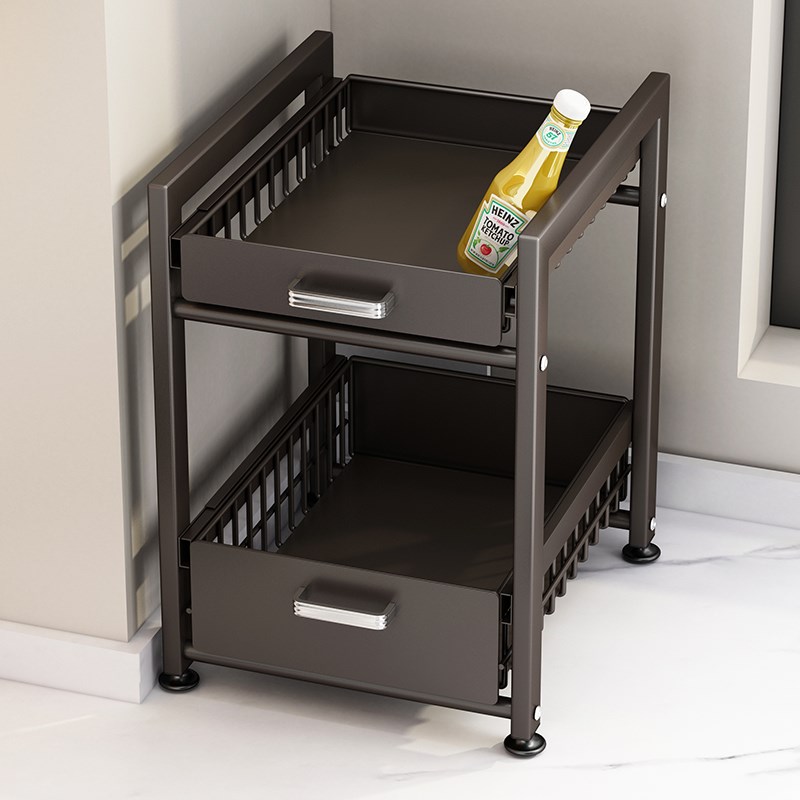 厨房洗手b池抽拉式收纳架台面下置物架家用下水槽收纳分层抽屉拉