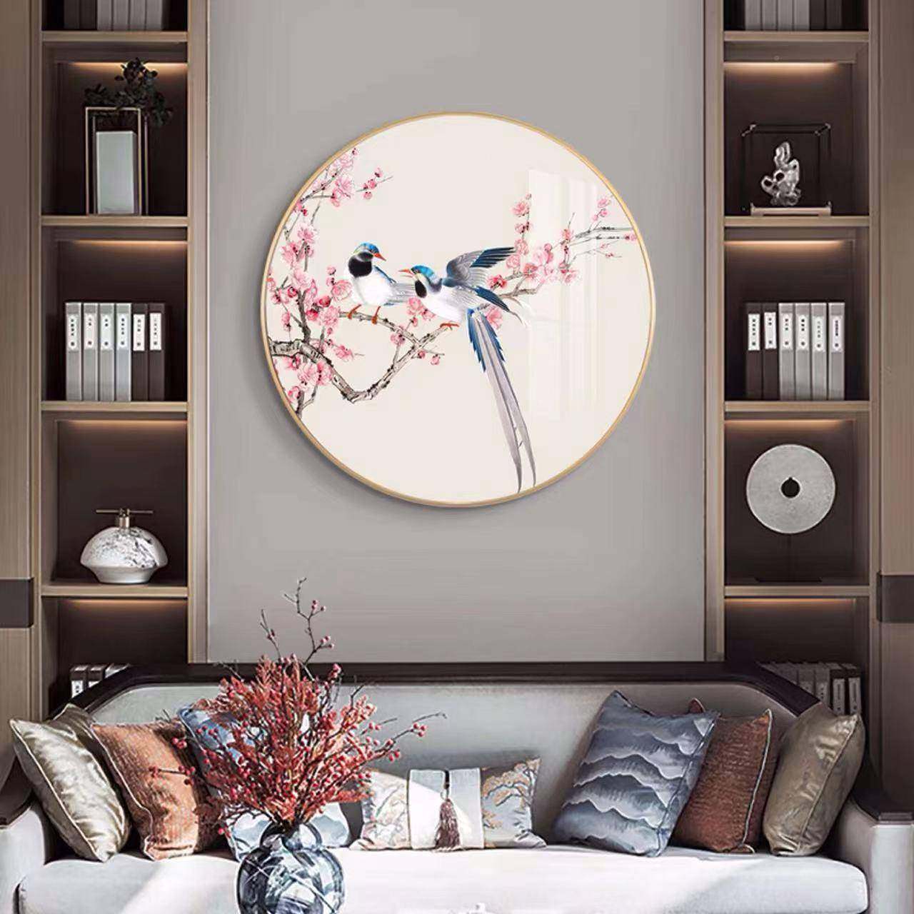 中式喜上眉圆晶瓷古画风梢花鸟Y006客厅卧室装饰画玄关走廊壁画形,家居饰品,现代装饰画,淘宝优惠券,粉丝福利购,淘宝优惠卷