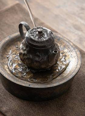 古陶瓷壶承干MOSHOU20泡台粗陶茶托盘呈茶承壶垫大号储水壶具底复