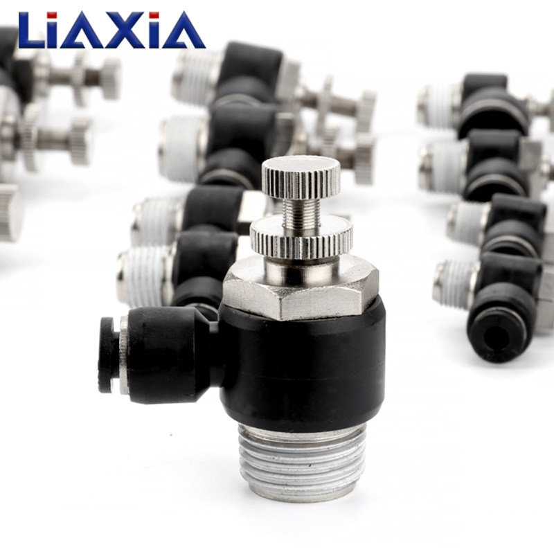 黑色气动节流阀调速阀气缸流量SL4-M5 8-02 10-03可调节插管接头