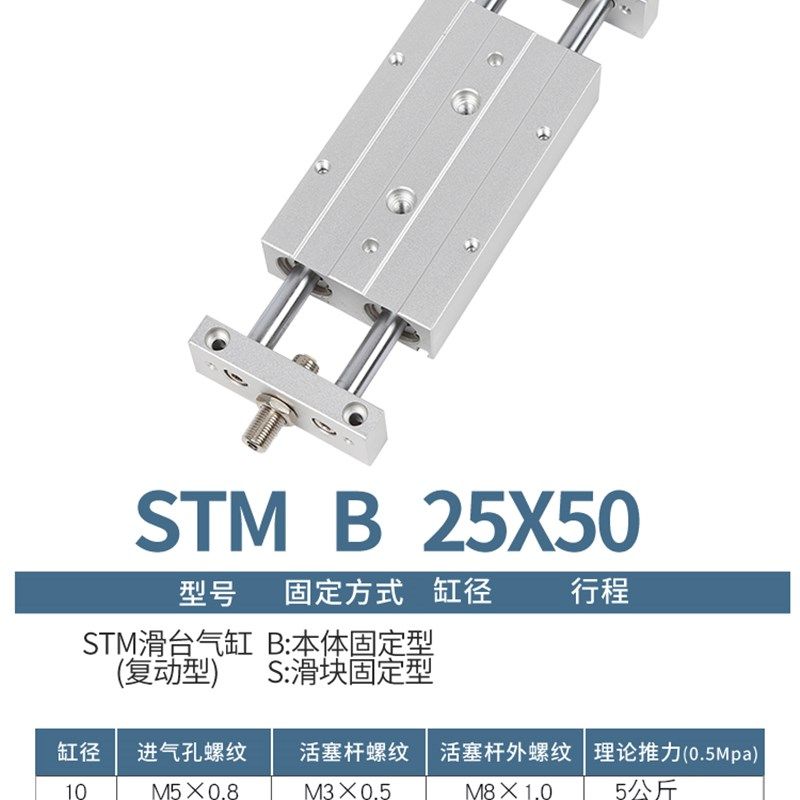 气动双轴双杆可调行程滑台气缸STMB10/16/20/25*25/50/75/150STMS