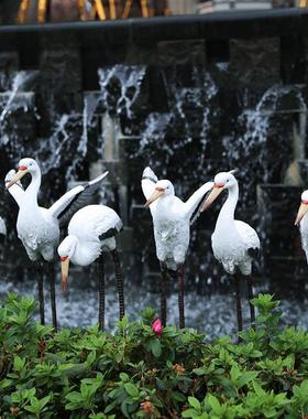 户外花园鱼池装饰动物树脂白鹭庭院假山造景仙鹤摆件室外王金