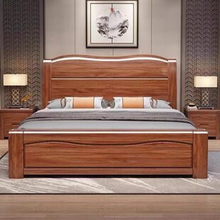 金丝胡桃木全实木北欧轻奢新中式真皮软包高箱储物收纳主卧大婚床