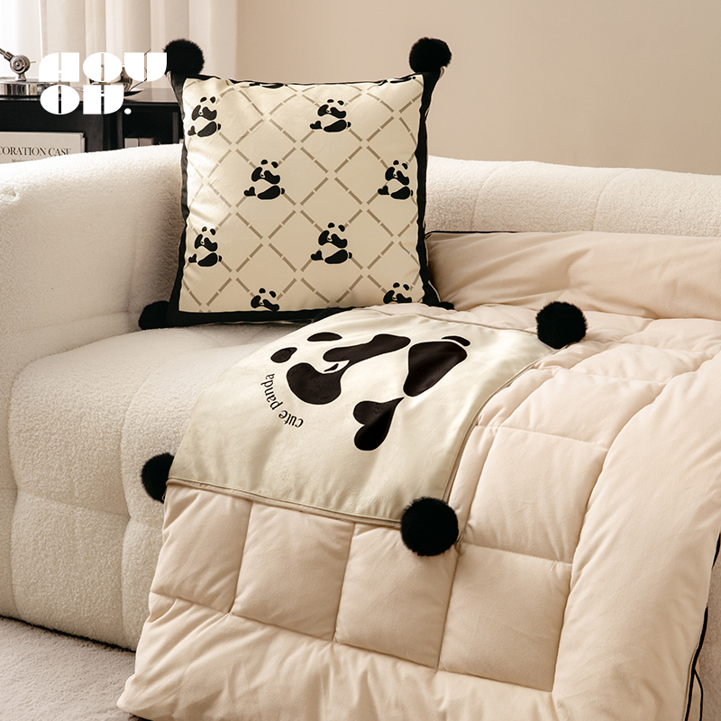 熊猫花花客厅沙发抱枕靠枕被车载C毯子二合一办公室午休毯空调被