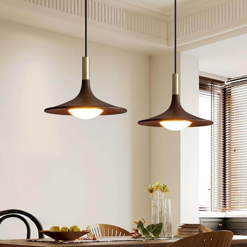 中古餐厅吊灯日式复古饭厅餐桌吧台灯创意全光谱胡桃木纹飞碟吊灯,家装灯饰光源,智能吊灯,淘宝优惠券,粉丝福利购,淘宝优惠卷