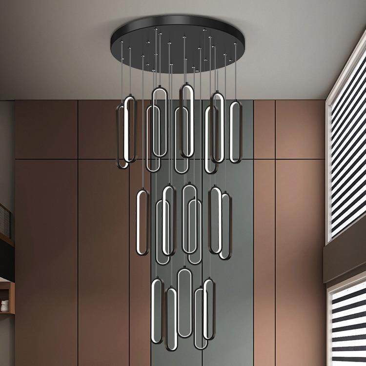 极简楼梯吊灯现代简约创意黑色方框别墅中空灯具复式楼客厅大吊灯,家装灯饰光源,智能吊灯,淘宝优惠券,粉丝福利购,淘宝优惠卷