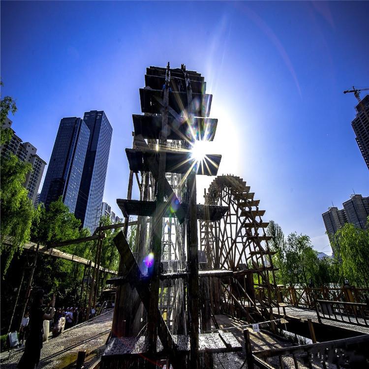 防腐木水车实木大型木水车脚踩龙骨水车景观水车