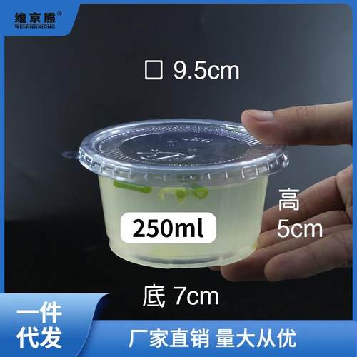一次性汤杯250ml带盖密封酱料杯塑料打包盒商用小碗汤盒梅萍