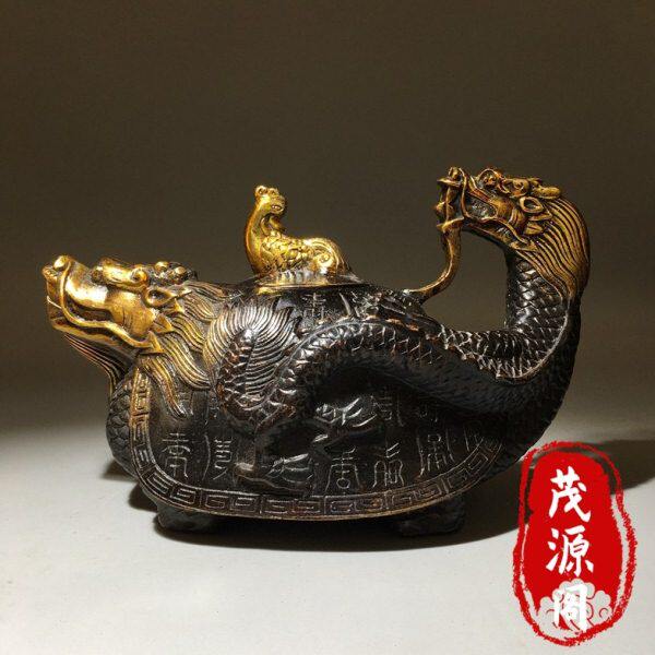 大清回流老铜器龙回首铜香炉铜鎏金福寿龙龟酒壶水壶家居玄关摆件
