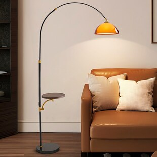 钓鱼灯落地灯客h厅沙发边中古风置物茶几轻奢卧室床头一体立式 台