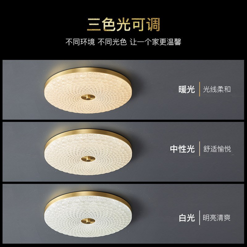 新款全铜卧室灯现代简约主卧吸顶灯轻F奢风餐厅房间北欧超薄圆形