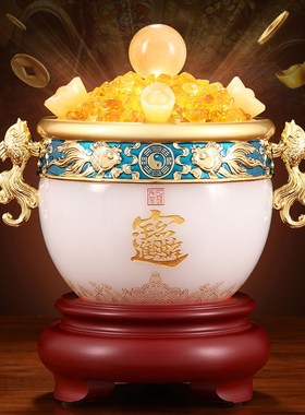 招财进宝聚宝盆琉n璃玉摆件工艺品办公室酒柜装饰品商务礼品