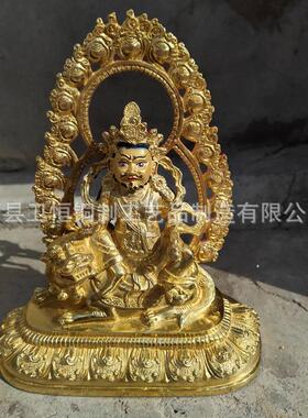 21高纯铜财宝天王骑狮藏传佛像贴金黄财神毗沙门多闻天王密宗佛像