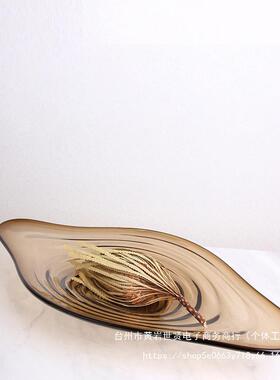 摆件大果波纹手工样板房玻璃创意家居简约现代盆别墅餐桌果盘棕色