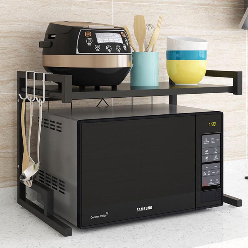 可伸缩厨房置物架微波炉架子烤箱收纳家用双层台面桌面电饭锅橱柜