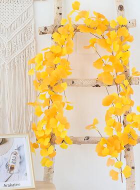 仿真银杏叶藤条装饰树叶假叶子塑料树枝绢花榕树叶白色黄色银杏叶