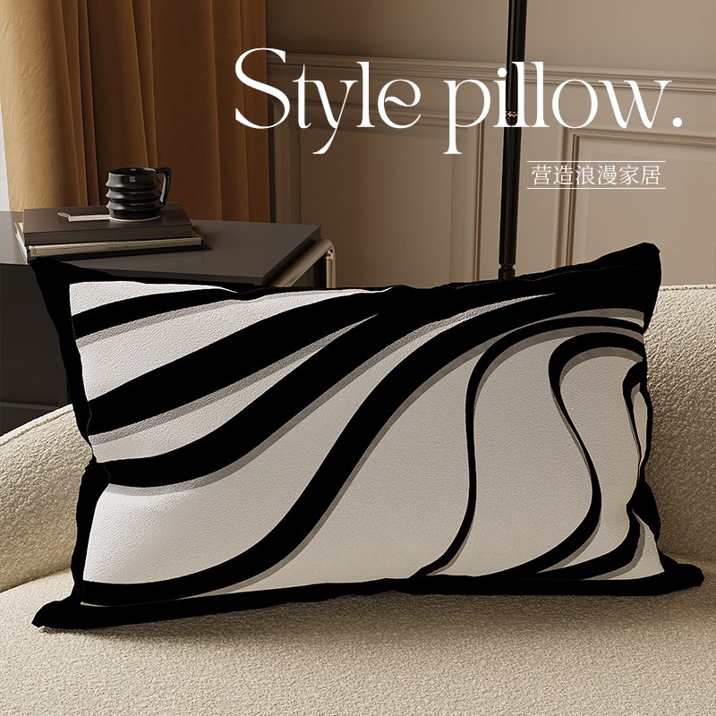 轻奢风抱枕沙发客厅高级装饰腰枕车用办公室靠Q垫长条形腰靠枕含