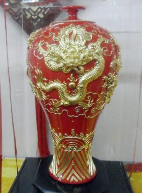 厦门蔡氏漆线雕龙 装饰品摆件生日礼物寿礼 美人花瓶陶瓷 工艺品