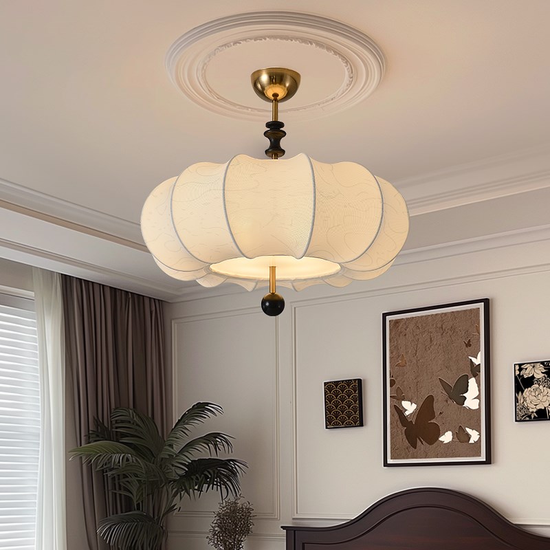 法式中古风餐厅吊灯复古奶t油风南瓜实木吧台名宿诧寂风主卧室灯